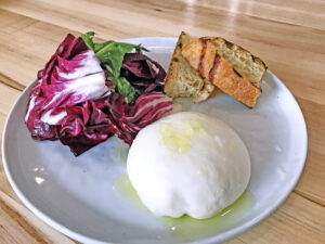 Fresh-Pulled Mozzarella, Grilled Focaccia, Basil Oil. Lucia, Toronto.